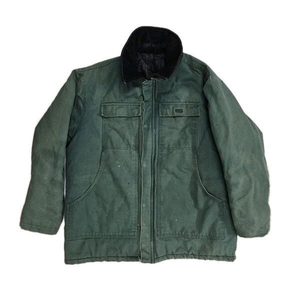 Vintage Canvas Chore Coat Men's Large Green Corduroy Collar Quilted Insulated - Picture 1 of 9